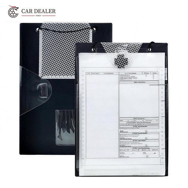 Car dealer repair order folder clipboard with document pocket