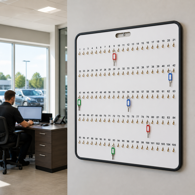 105-Hook Wooden Vehicle Key Board for Dealerships & Workshops
