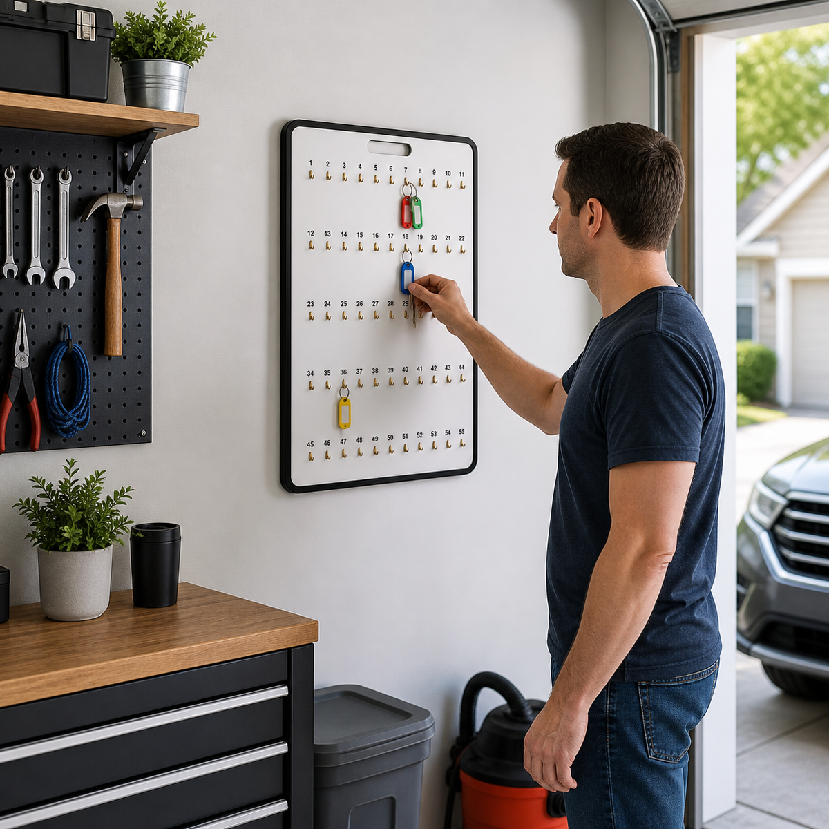55-Hook Wooden Vehicle Key Board for Dealerships & Workshops