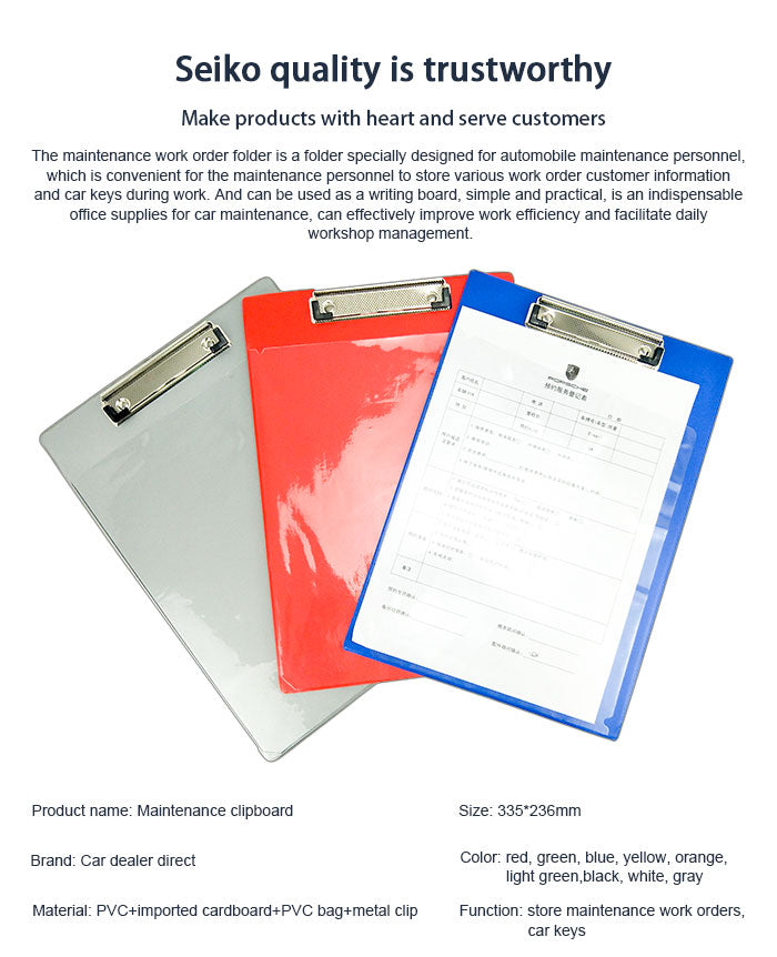 Auto Dealer Metal Order Clipboard With Key Bag